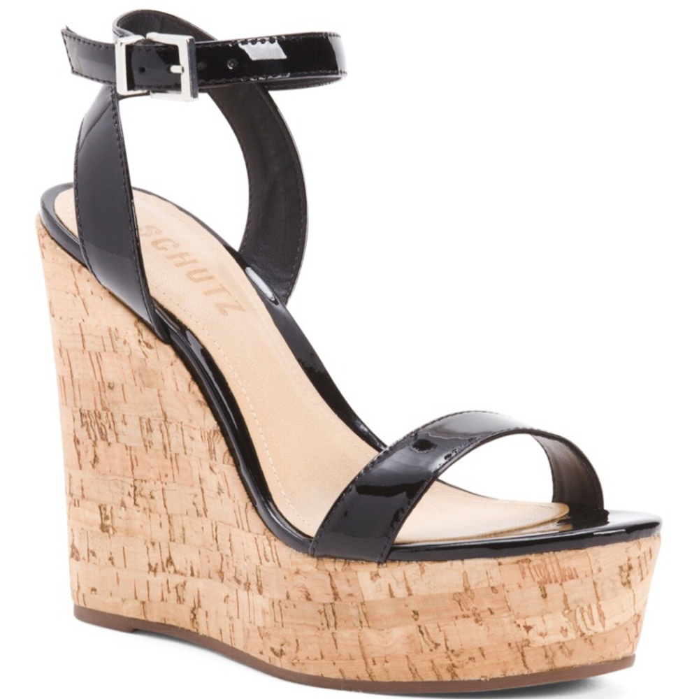 NEW Schutz black LEATHER wedge platform 5”H sandals 6